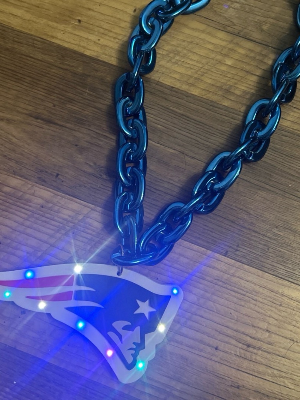 Patriots Light up Blue Chain Necklace with Team Logo Pendant